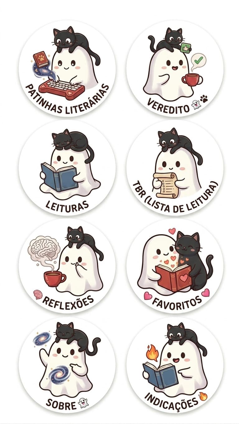 Adesivos de seções da marca O Fantasminha Literário